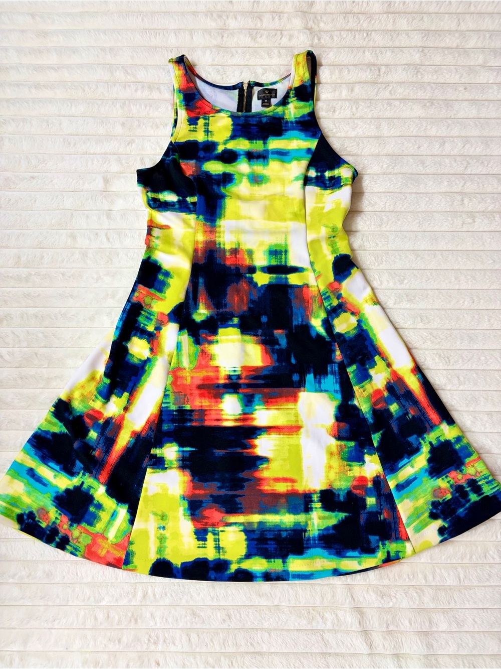 Women’s Worthington Colorburst Fit & Flare Dress - Neon Multi Size 8 Statement